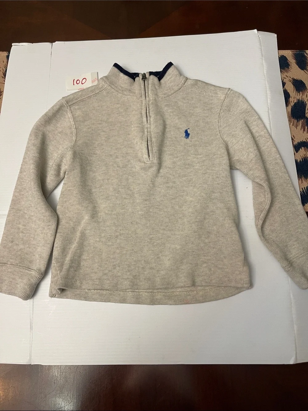 Polo by Ralph Lauren Kids Light Gray Half-Zip Pullover with Navy Pony